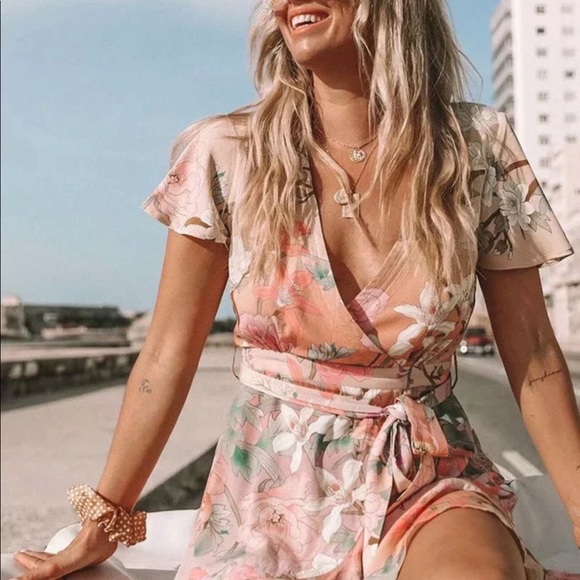 Lily Pink Floral Wrap Boho Mini Playdress - Picture 4 of 8